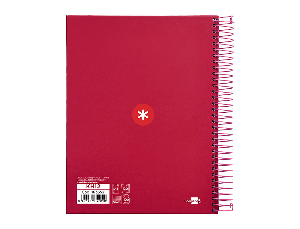 CADERNO ESPIRAL DIN A5 ANTARTIK CAPA FORRADA 120 F 100 GR QUADRICULA 5 MM 5 BANDAS COR FRAMBOESA