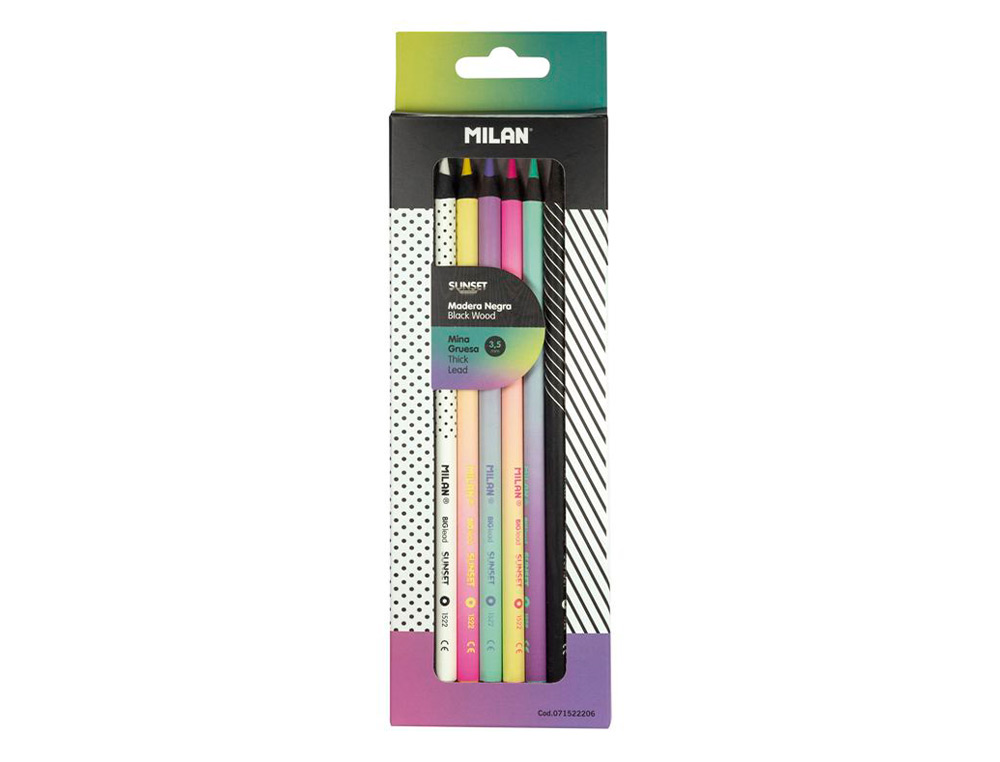 LAPIS DE COR MILAN SUNSET MINA GROSSA 3,5 MM CAIXA DE 6 UNIDADES CORES SORTIDAS