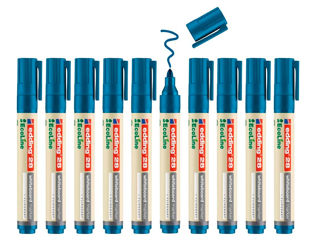 MARCADOR EDDING 28 PARA QUADRO BRANCO ECOLINE 90% RECICLADO COR AZUL PONTA REDONDA 1,5-3 MM RECARREGAVEL