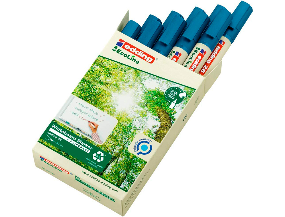 MARCADOR EDDING 28 PARA QUADRO BRANCO ECOLINE 90% RECICLADO COR AZUL PONTA REDONDA 1,5-3 MM RECARREGAVEL