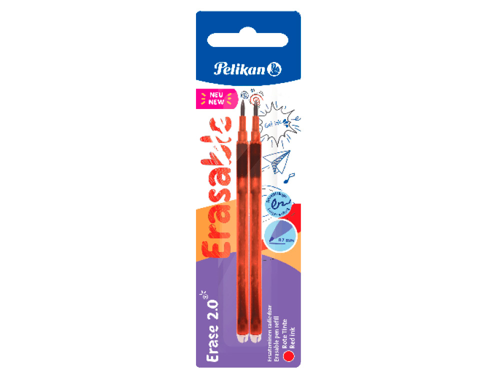 RECARGA ROLLER PELIKAN ERASE 2.0 COR VERMELHO BLISTER DE 2 UNIDADES