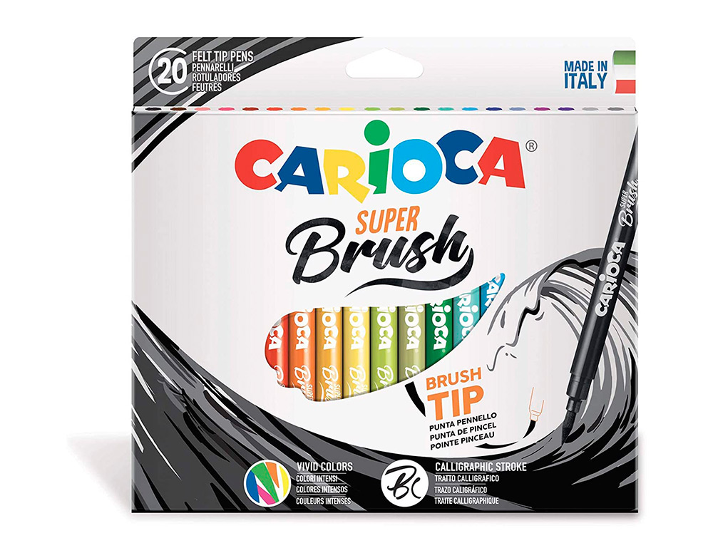MARCADOR CARIOCA PONTA DE PINCEL LAVAVEL CAIXA DE 20 UNIDADES CORES SORTIDAS
