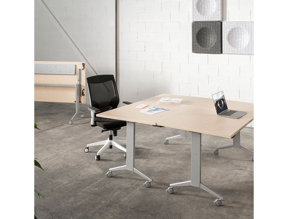 MESA DE ESCRITORIO ROCADA 160X80CM COM TABULEIRO REBATIVEL 90 ACABAMENTO FD01 ALUMINIO/FAIA