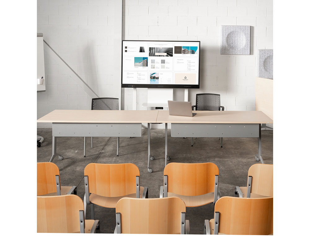 MESA DE ESCRITORIO ROCADA 160X80CM COM TABULEIRO REBATIVEL 90 ACABAMENTO FD01 ALUMINIO/FAIA