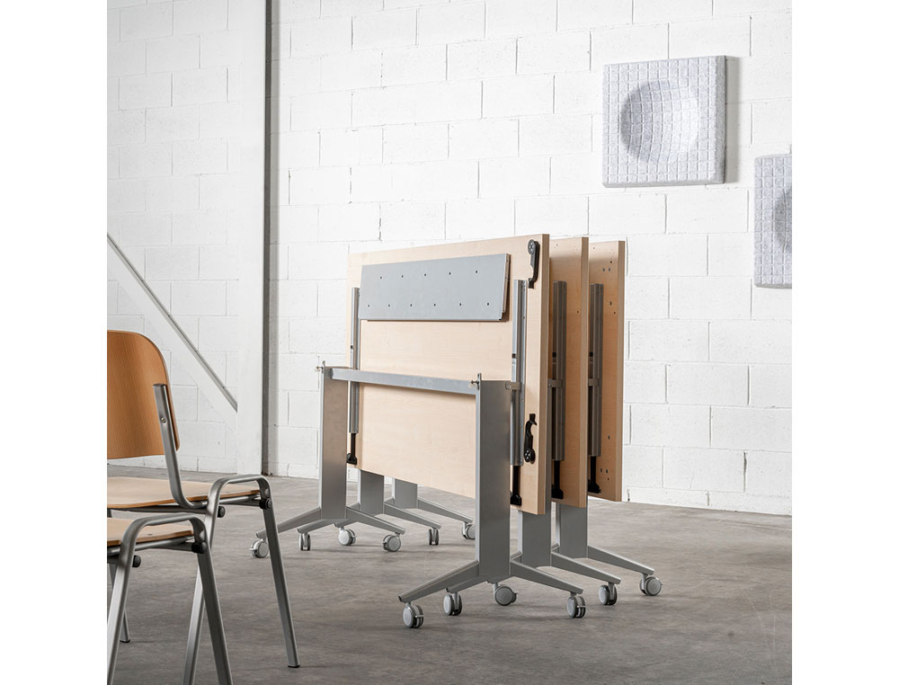 MESA DE ESCRITORIO ROCADA 160X80CM COM TABULEIRO REBATIVEL 90 ACABAMENTO FD01 ALUMINIO/FAIA