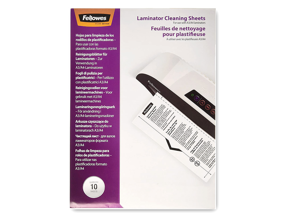 FOLHA DE LIMPEZA FELLOWES PARA PLASTIFICADORA PACK DE 10 UNIDADES