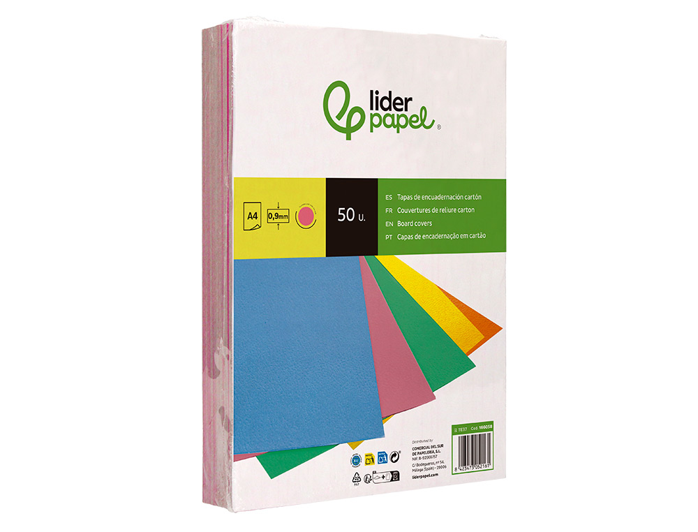 CAPA DE ENCADERNACAO LIDERPAPEL CARTAO DIN A4 0,9 MM ROSA FLUOR PACK DE 50 UNIDADES