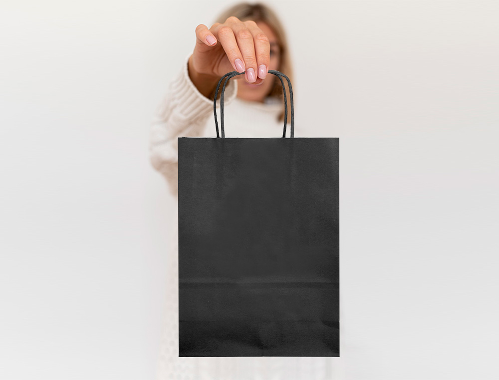 SACO DE PAPEL Q-CONNECT CELULOSE PRETO S COM ASA TORCIDA 240X320X100 MM