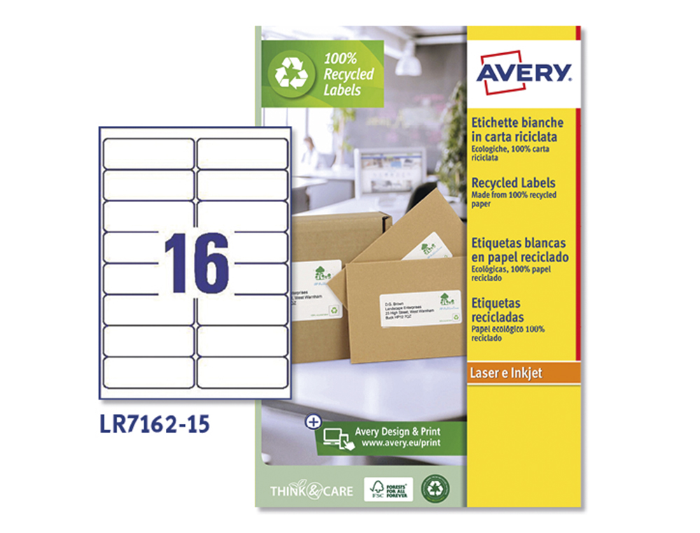 ETIQUETA ADESIVA AVERY BRANCA PERMANENTE RECICLADA 100% PARA IMPRESSORA LASER 99,1X33,9 MM CAIXA DE 240 UNIDADES
