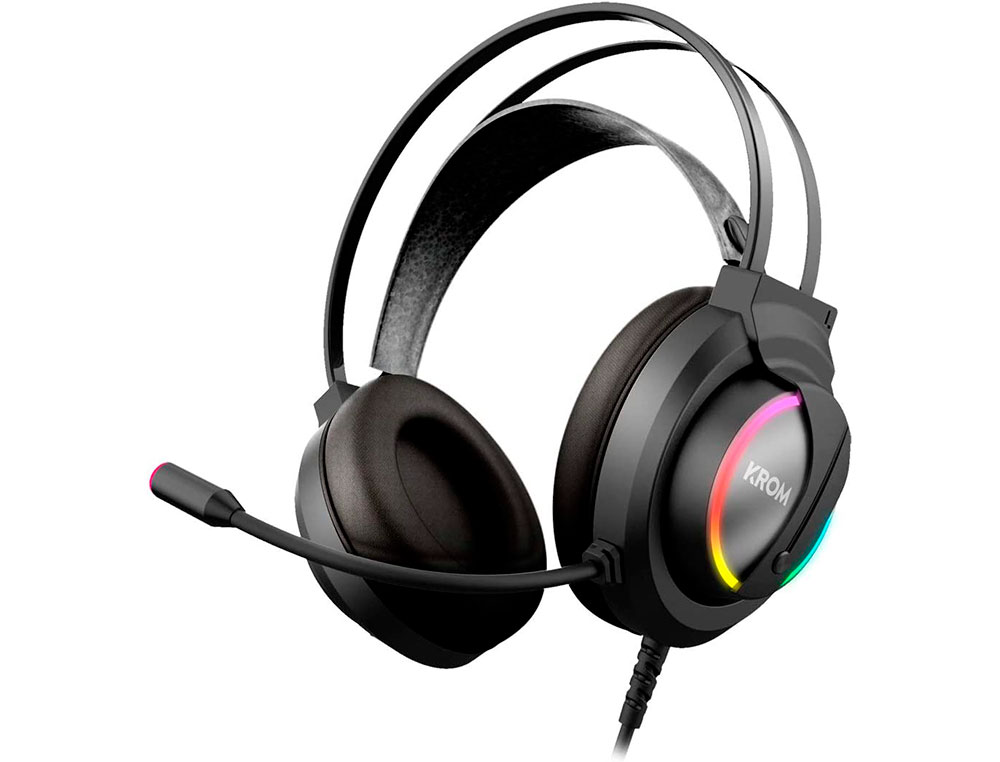 AURICULAR KROM KAPPA GAMING STEREO COM MICROFONE FLEXIVEL ILUMINACAO LED RGB ARCO-IRIS COMPRIMENTO CABO 210 CM