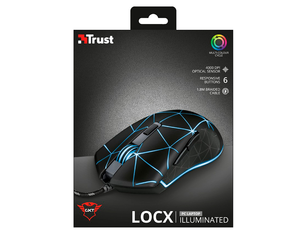 RATO TRUST GXT133 LOCX GAMING OTICO LUZES LED 800-4000 PPP 6 BOTOES USB 2.0 CABO 1,80 M COR PRETO