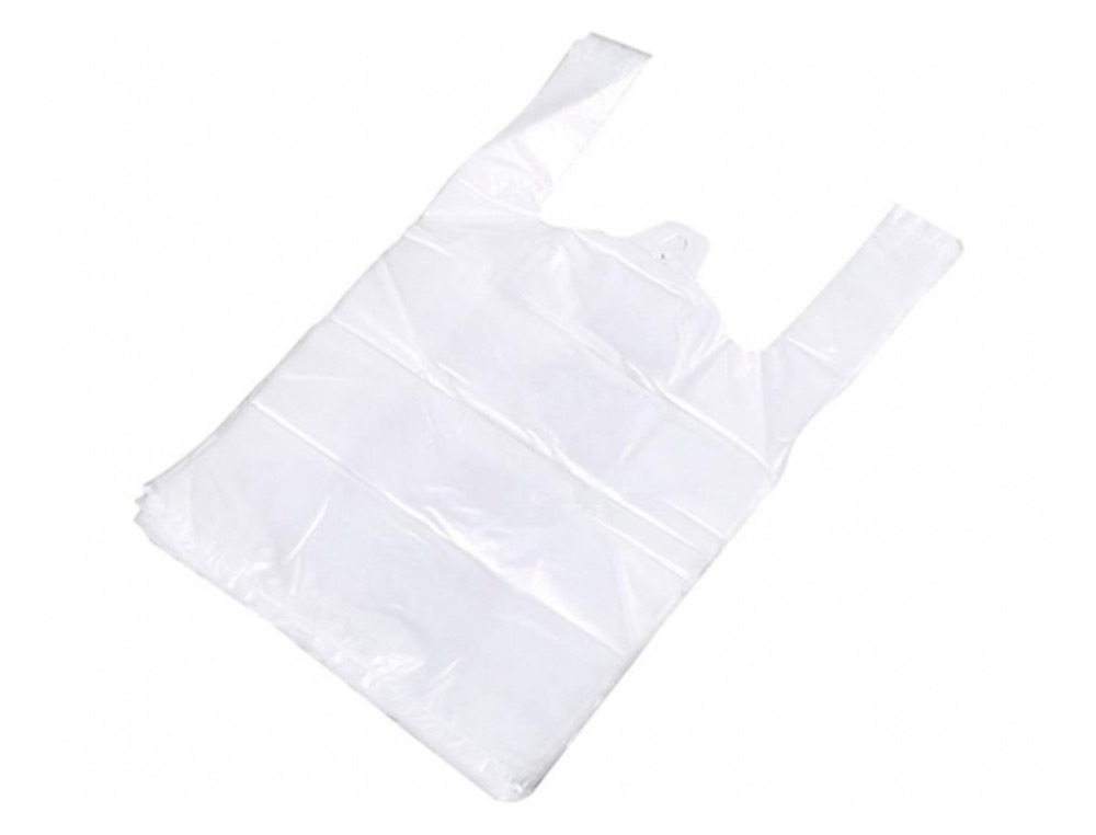 BOLSA T-SHIRT RECICLADA 70% BRANCA 50 MC 35X50 CM APTA LEGISLAÇÃO DE BOLSAS 2021