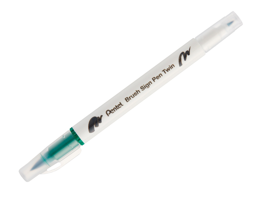 PINCEL PENTEL BRUSH SIGN PEN COM PONTA DUPLA COR VERDE