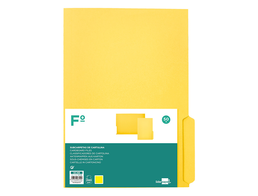 CLASSIFICADOR CARTOLINA LIDERPAPEL FOLIO PESTANA SUPERIOR 240G/M2 AMARELO