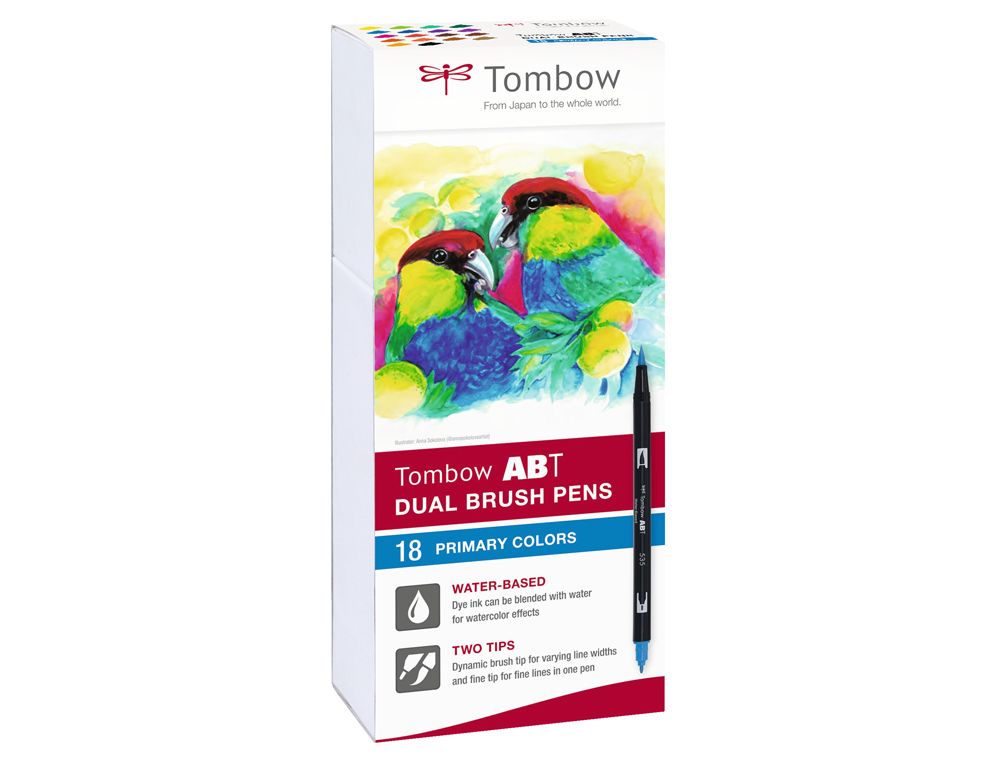 MARCADOR TOMBOW DUAL BRUSH PONTA DUPLA PINCEL CORES PRIMARIAS ESTOJO DE 18 UNIDADES CORES SORTIDAS