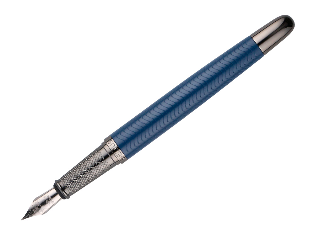 CANETA BELIUS NEPTUNO ALUMINIO TEXTURA WAVY COR AZUL MARINHO TINTA AZUL CAIXA DESIGN
