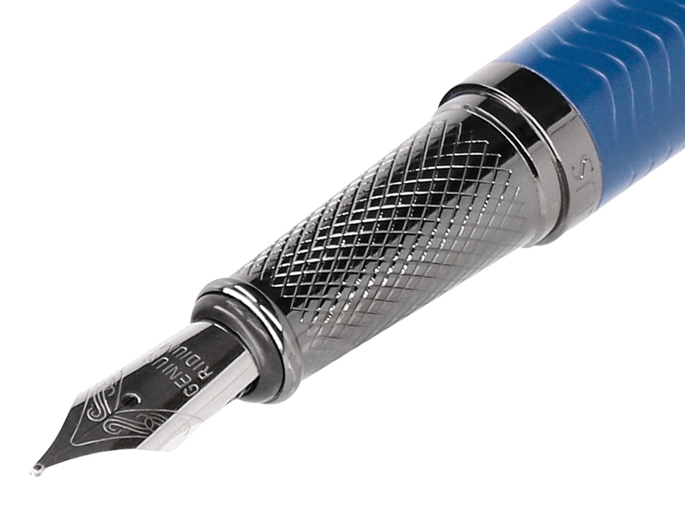 CANETA BELIUS NEPTUNO ALUMINIO TEXTURA WAVY COR AZUL MARINHO TINTA AZUL CAIXA DESIGN