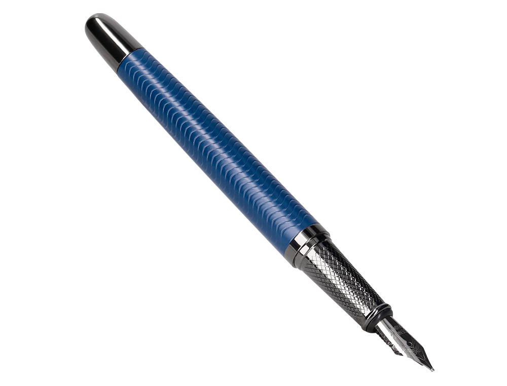 CANETA BELIUS NEPTUNO ALUMINIO TEXTURA WAVY COR AZUL MARINHO TINTA AZUL CAIXA DESIGN