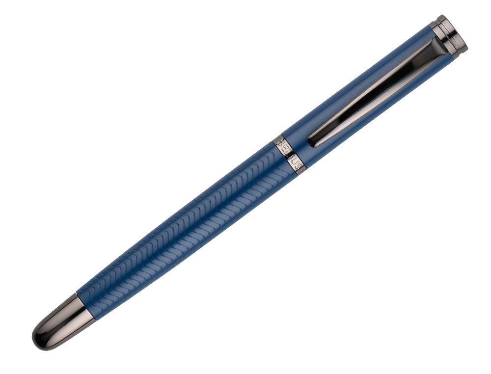 CANETA BELIUS NEPTUNO ALUMINIO TEXTURA WAVY COR AZUL MARINHO TINTA AZUL CAIXA DESIGN