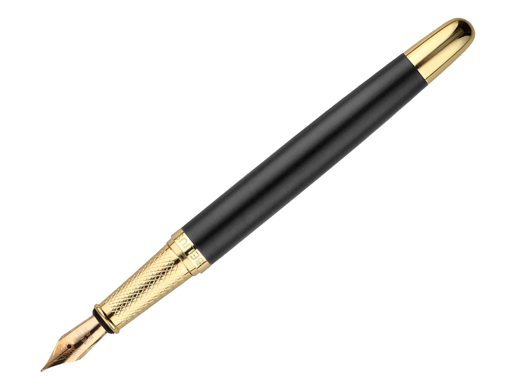 CANETA BELIUS SOIREE ALUMINIO DESENHO ART DECO PRETO E DOURADO TINTA AZUL CAIXA DESIGN