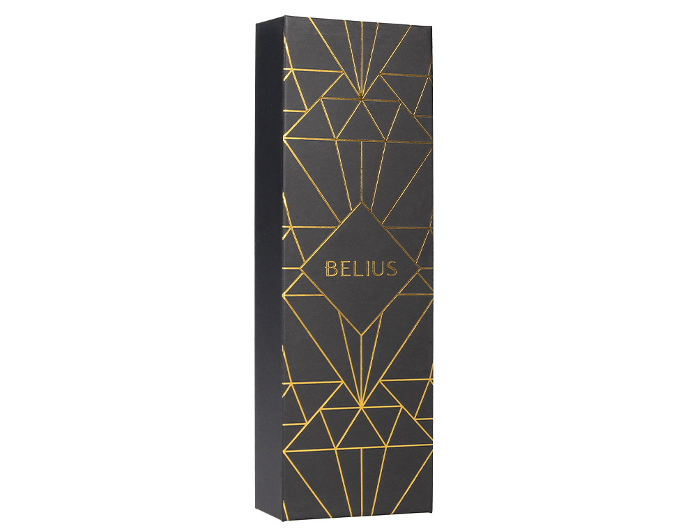 CANETA BELIUS SOIREE ALUMINIO DESENHO ART DECO PRETO E DOURADO TINTA AZUL CAIXA DESIGN