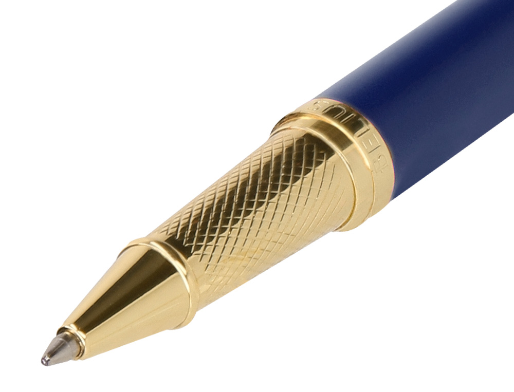 ESFEROGRAFICA BELIUS SOIREE ALUMINIO DESENHO ART DECO AZUL MARINHO E DOURADO TINTA AZUL CAIXA DESIGN