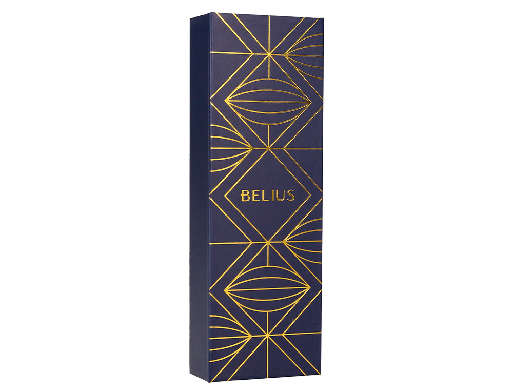 ESFEROGRAFICA BELIUS SOIREE ALUMINIO DESENHO ART DECO AZUL MARINHO E DOURADO TINTA AZUL CAIXA DESIGN