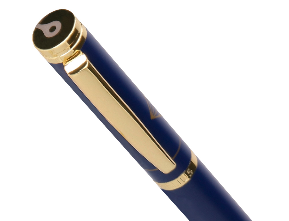 ESFEROGRAFICA BELIUS SOIREE ALUMINIO DESENHO ART DECO AZUL MARINHO E DOURADO TINTA AZUL CAIXA DESIGN