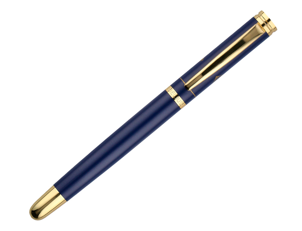ESFEROGRAFICA BELIUS SOIREE ALUMINIO DESENHO ART DECO AZUL MARINHO E DOURADO TINTA AZUL CAIXA DESIGN