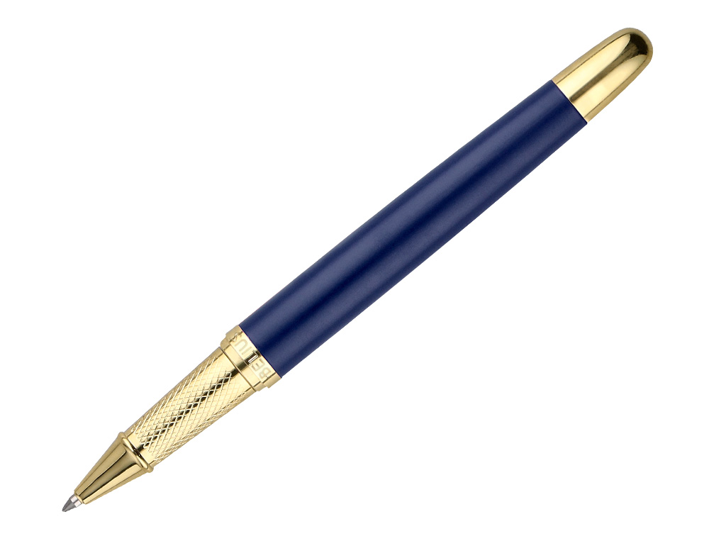 ESFEROGRAFICA BELIUS SOIREE ALUMINIO DESENHO ART DECO AZUL MARINHO E DOURADO TINTA AZUL CAIXA DESIGN