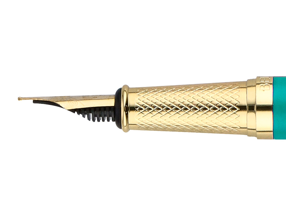 CANETA BELIUS SOIREE ALUMINIO DESENHO ART DECO TURQUESA E DOURADO TINTA AZUL CAIXA DESIGN