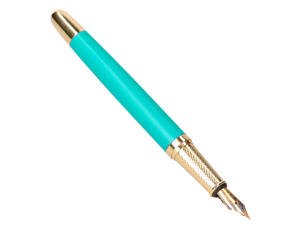 CANETA BELIUS SOIREE ALUMINIO DESENHO ART DECO TURQUESA E DOURADO TINTA AZUL CAIXA DESIGN