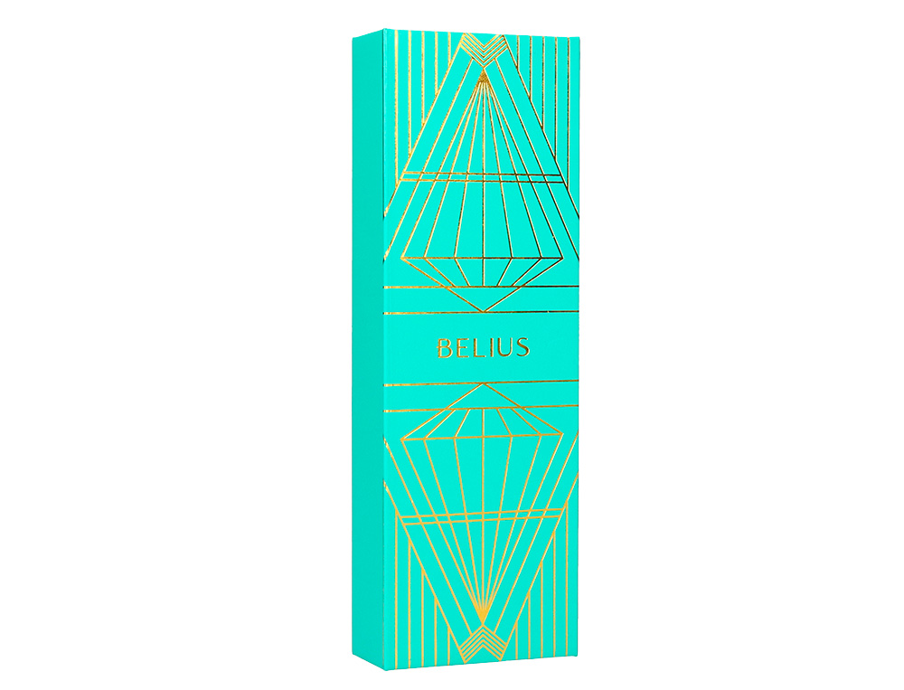 CANETA BELIUS SOIREE ALUMINIO DESENHO ART DECO TURQUESA E DOURADO TINTA AZUL CAIXA DESIGN