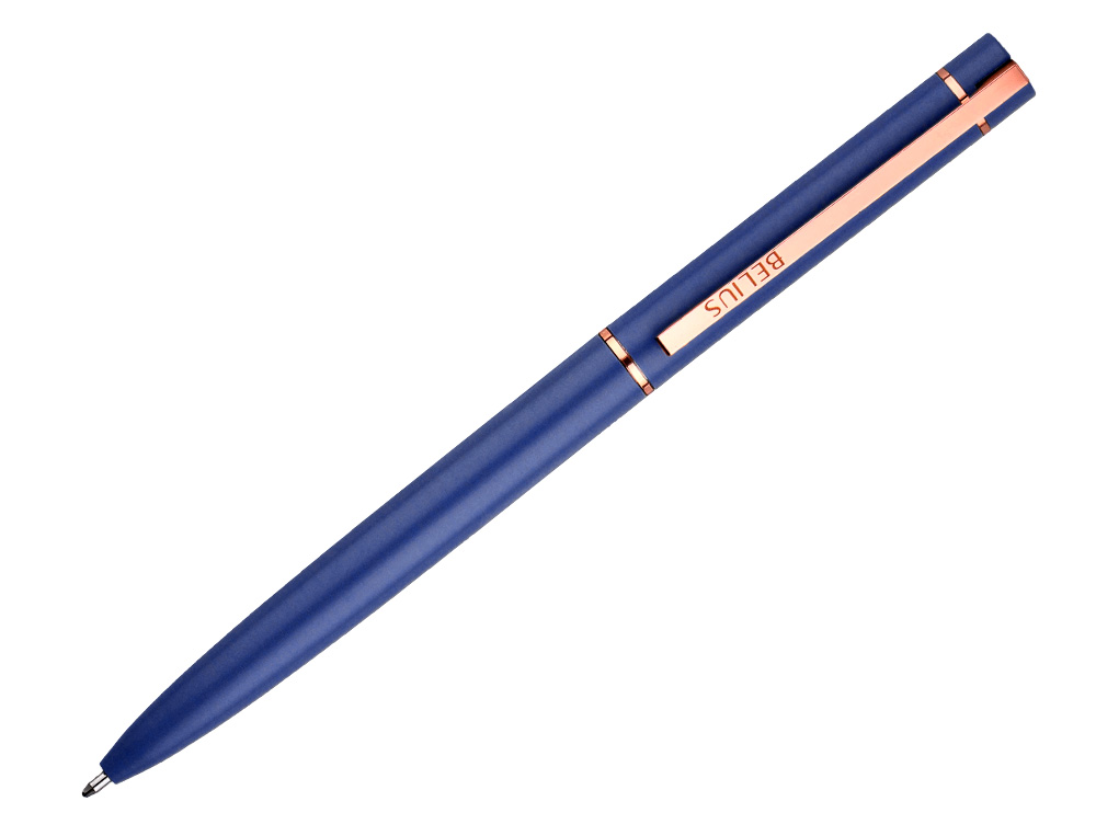 ESFEROGRAFICA BELIUS ROSE ALUMINIO DESENHO AZUL ELETRICO OURO ROSA TINTA AZUL CAIXA DESIGN