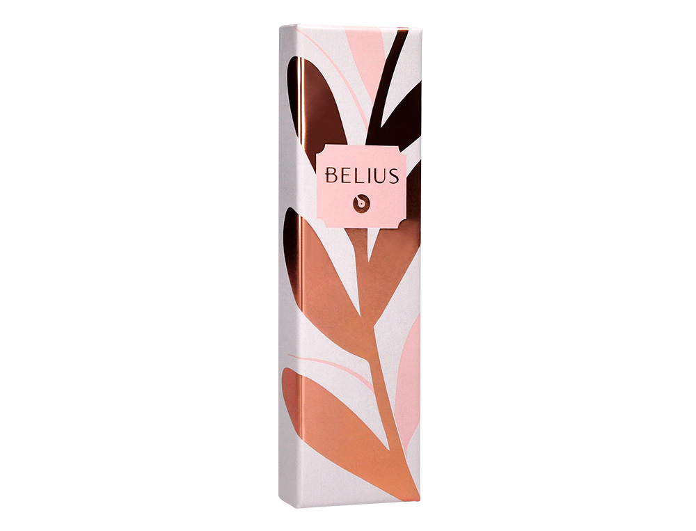 ESFEROGRAFICA BELIUS ROSE ALUMINIO DESENHO ROSA OURO ROSA TINTA AZUL CAIXA DESIGN