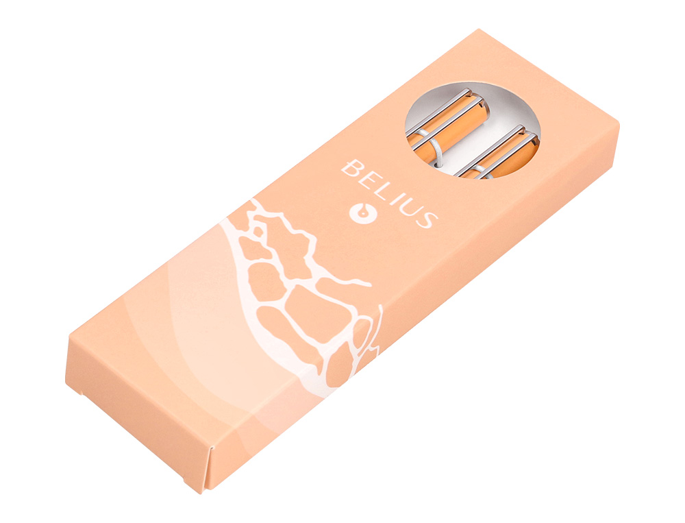 CONJUNTO ESFEROGRAFICA E ROLLER BELIUS ENDLESS SUMMER ALUMINIO DESENHO LARANJA E PRATEADO TINTA AZUL CAIXA DESIGN