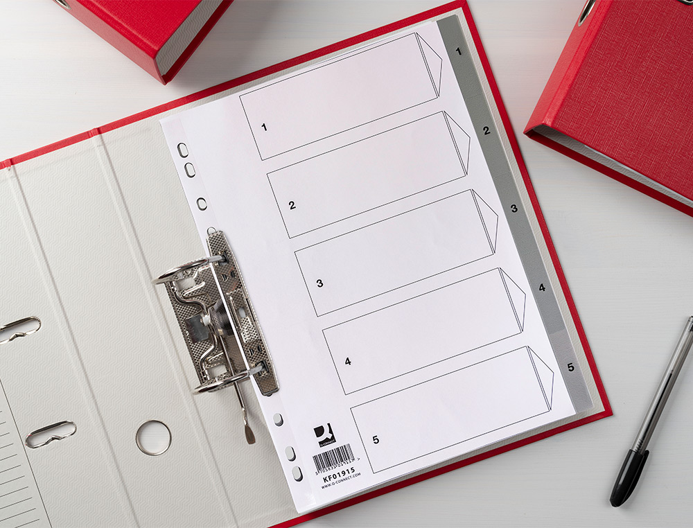 SEPARADOR NUMERICO Q-CONNECT PLASTICO 1-5 CONJUNTO DE 5 SEPARADORES DIN A4 MULTIPERFURADOS