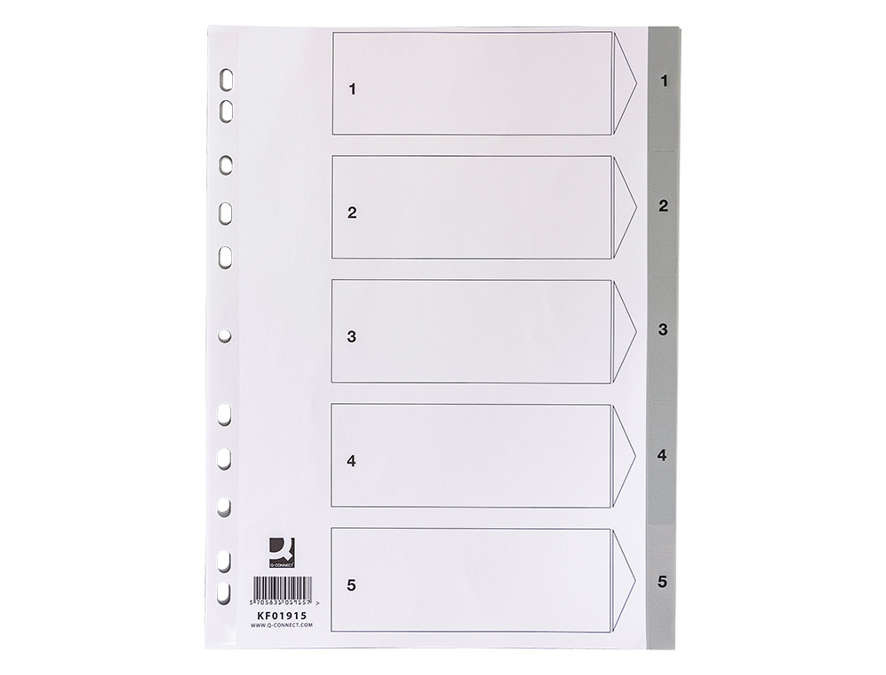 SEPARADOR NUMERICO Q-CONNECT PLASTICO 1-5 CONJUNTO DE 5 SEPARADORES DIN A4 MULTIPERFURADOS