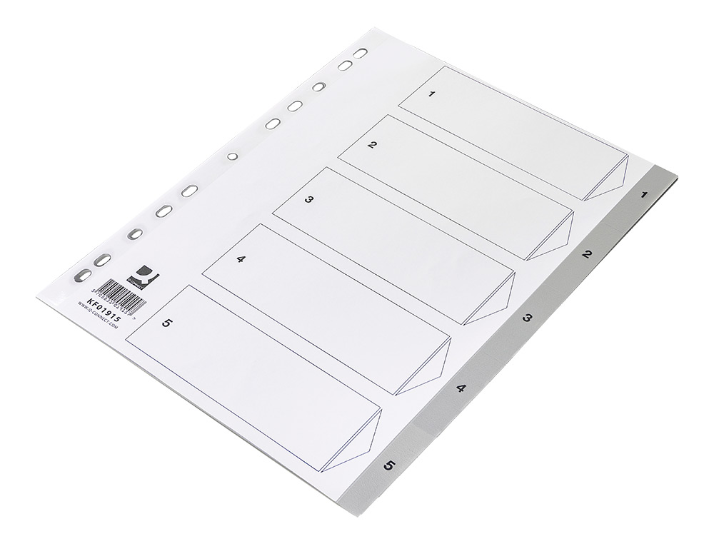 SEPARADOR NUMERICO Q-CONNECT PLASTICO 1-5 CONJUNTO DE 5 SEPARADORES DIN A4 MULTIPERFURADOS