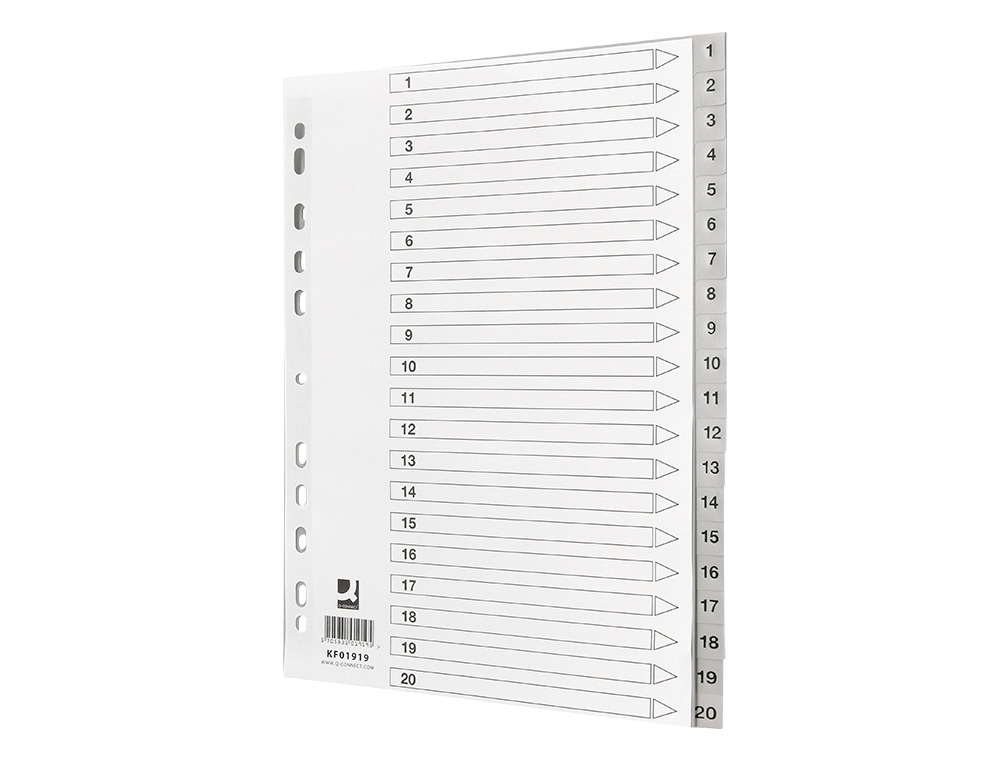 SEPARADOR NUMERICO Q-CONNECT PLASTICO 1-20 CONJUNTO DE 20 SEPARADORES DIN A4 MULTIPERFURADOS