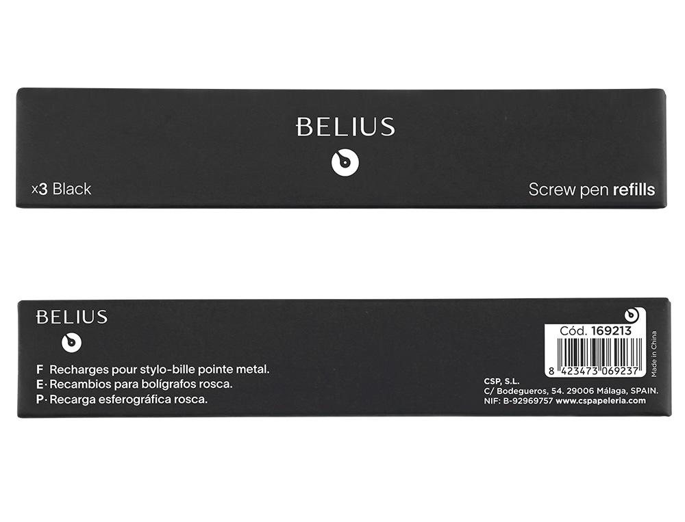 RECARGA ESFEROGRAFICA TIPO ROSCA BELIUS PRETO CAIXA 3 UNIDADES