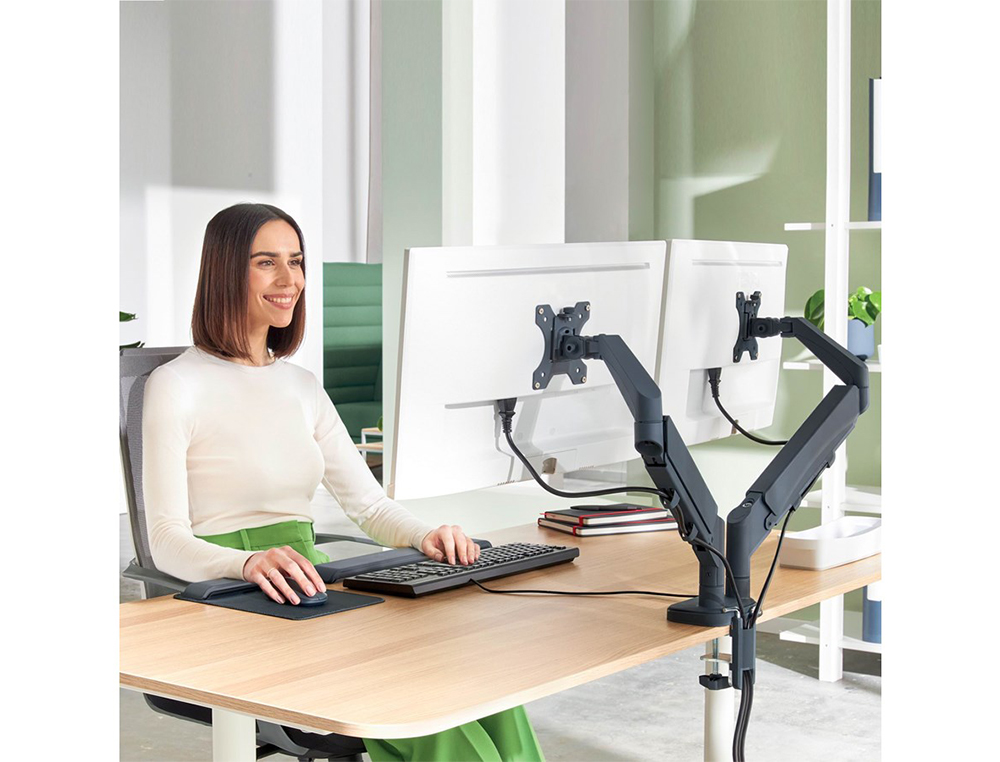 BRACO PARA MONITOR LEITZ ERGO SPACESAVING DUAL COR CINZA ESCURO