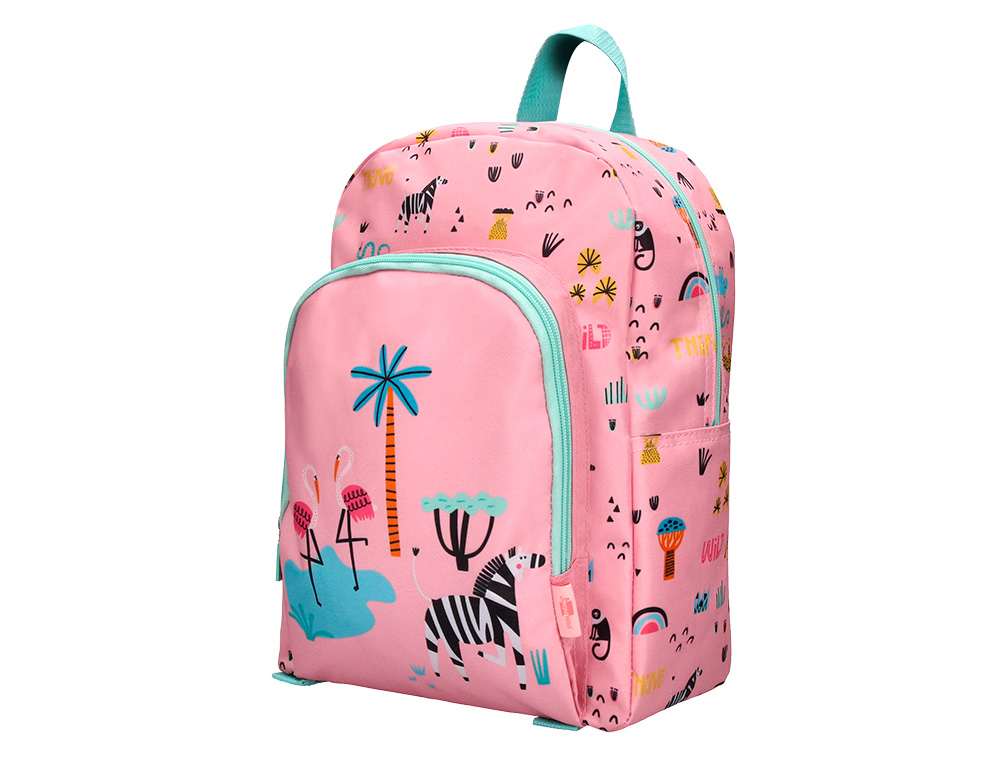 MOCHILA ESCOLAR LIDERPAPEL INFANTIL SAFARI DESENHO ZEBRA ROSA 330X100X250 MM