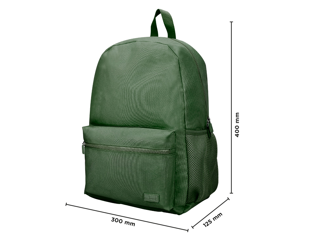 MOCHILA ESCOLAR LIDERPAPEL BOLSO LATERAL ELASTICO COR VERDE MILITAR 400X125X300 MM