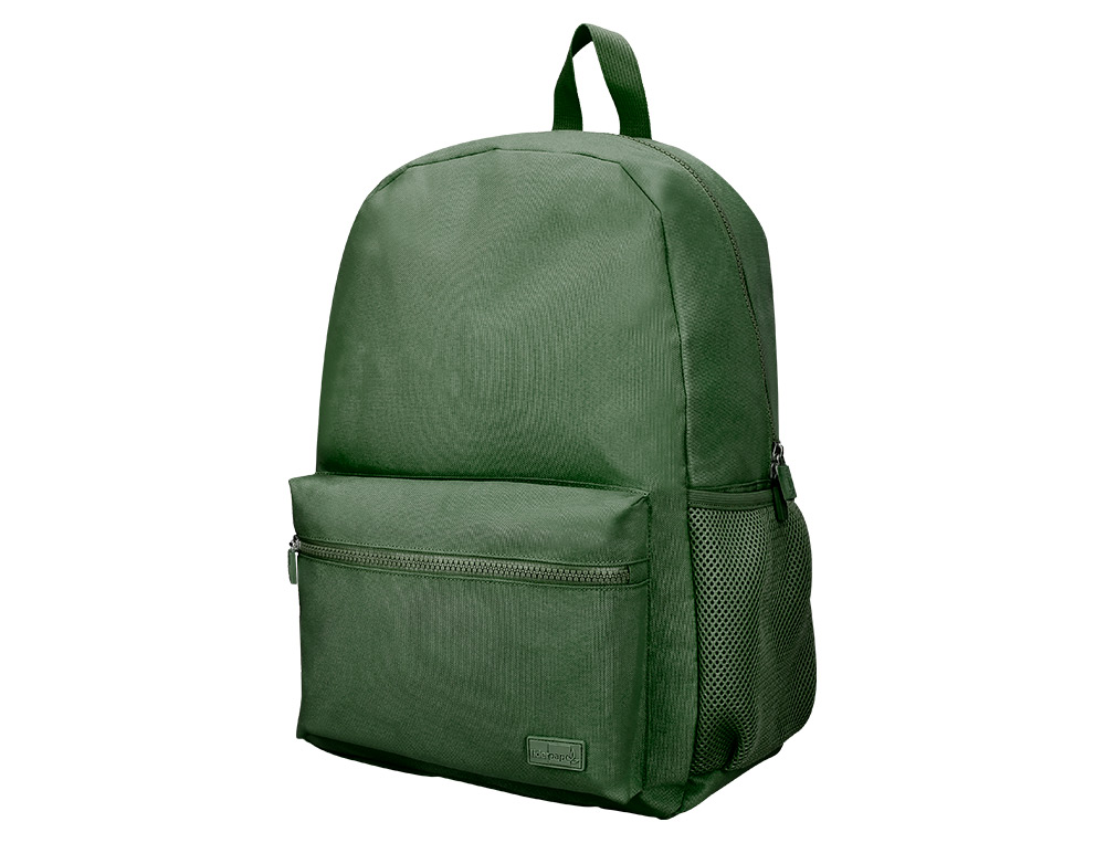 MOCHILA ESCOLAR LIDERPAPEL BOLSO LATERAL ELASTICO COR VERDE MILITAR 400X125X300 MM