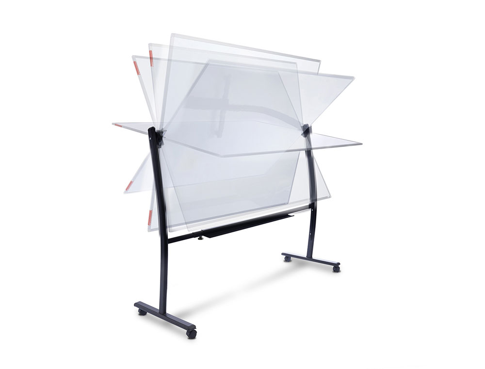 QUADRO BRANCO ROCADA ACO LACADO MAGNETICO MOLDURA ALUMINIO DUPLA FACE GIRATORIO CURVE 120X200 CM
