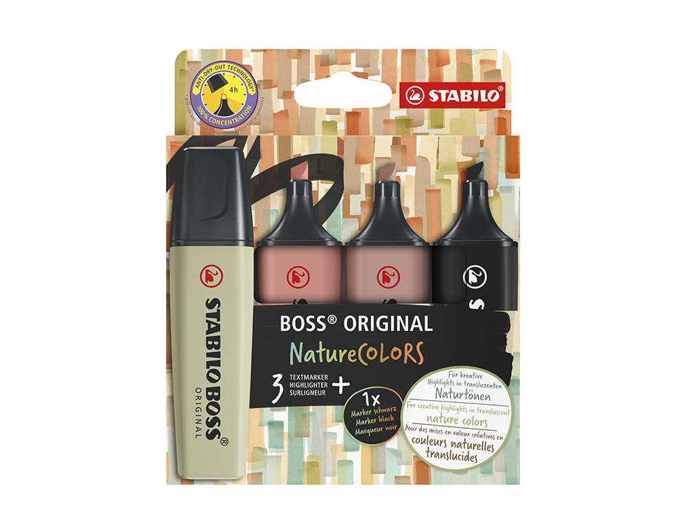 MARCADOR FLUORESCENTE STABILO BOSS PASTEL 70 NATURE COLORS ESTOJO DE 4 UNIDADES CORES SORTIDAS