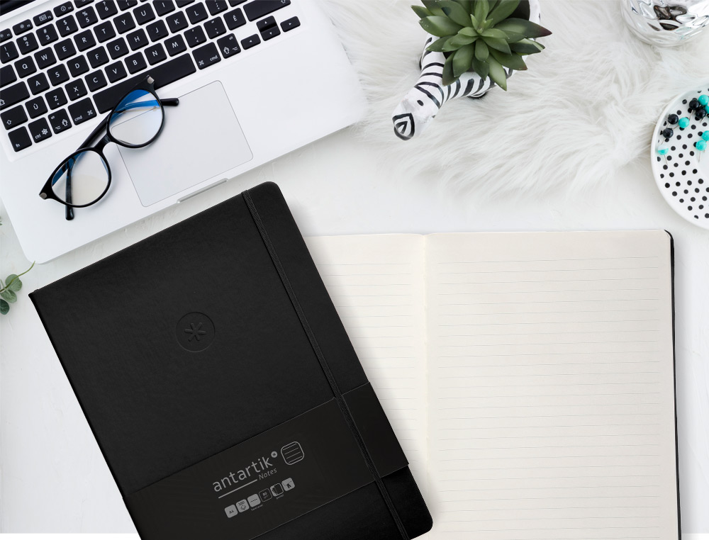 CADERNO COM ELASTICO ANTARTIK NOTES CAPA DURA A4 PAUTADO PRETO 100 FOLHAS 80 GR FSC