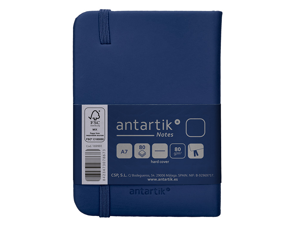 CADERNO COM ELASTICO ANTARTIK NOTES CAPA DURA A7 LISO AZUL MARINHO 80 FOLHAS 80 GR FSC