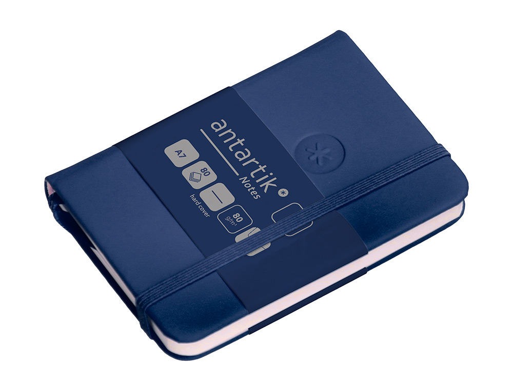 CADERNO COM ELASTICO ANTARTIK NOTES CAPA DURA A7 LISO AZUL MARINHO 80 FOLHAS 80 GR FSC